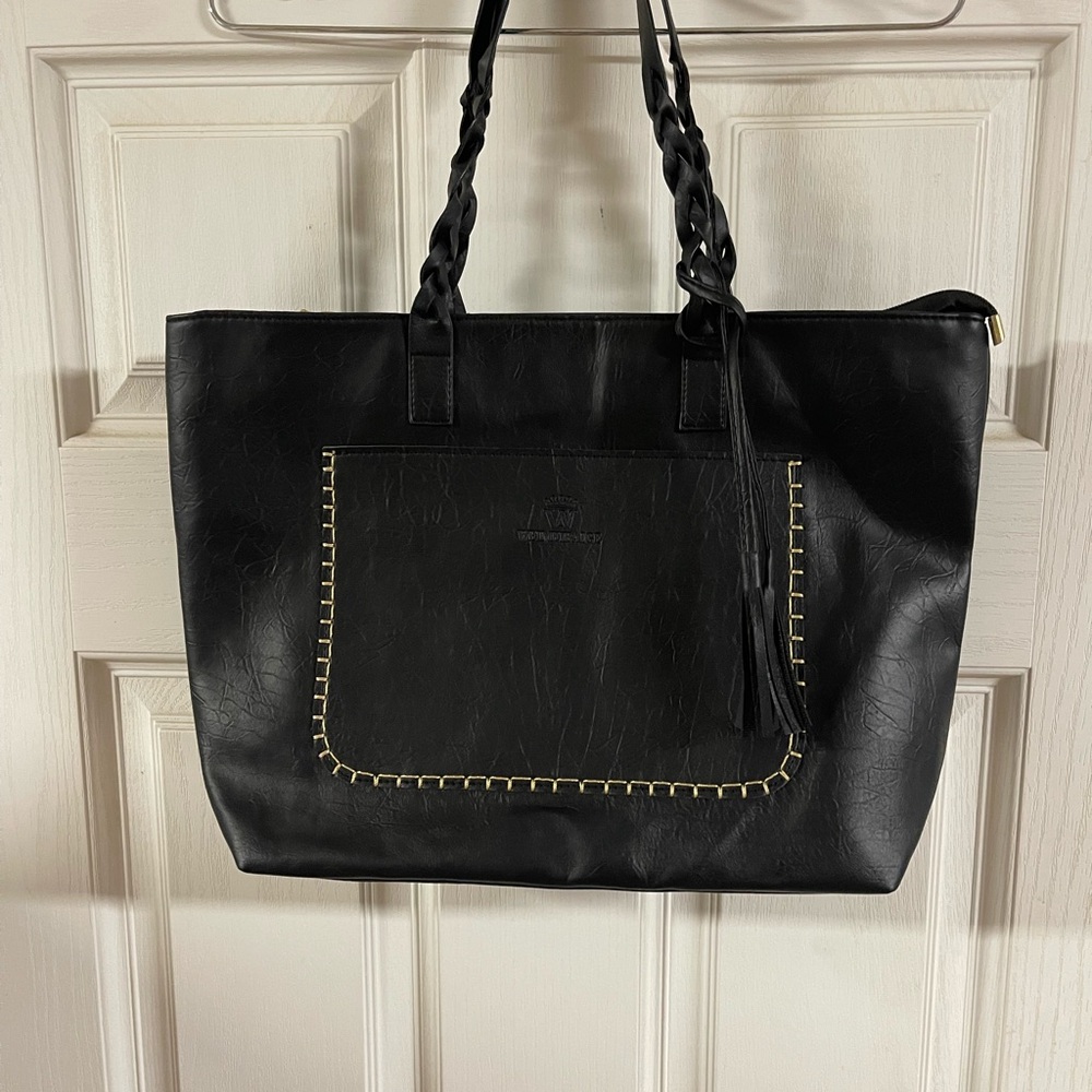 NWOT Everyday Black Tote with Braided Handles and Tassel Detail
